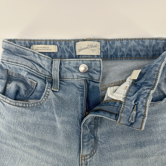 Universal Thread Denim - Universal Thread Jeans Womens 2R Blue Denim High Rise Wide Leg Straight Raw Hem